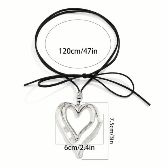 Heart-Shaped Double Layer Pendant Velvet Wax Thread Adjustable Vintage Necklace - Picture 4 of 6